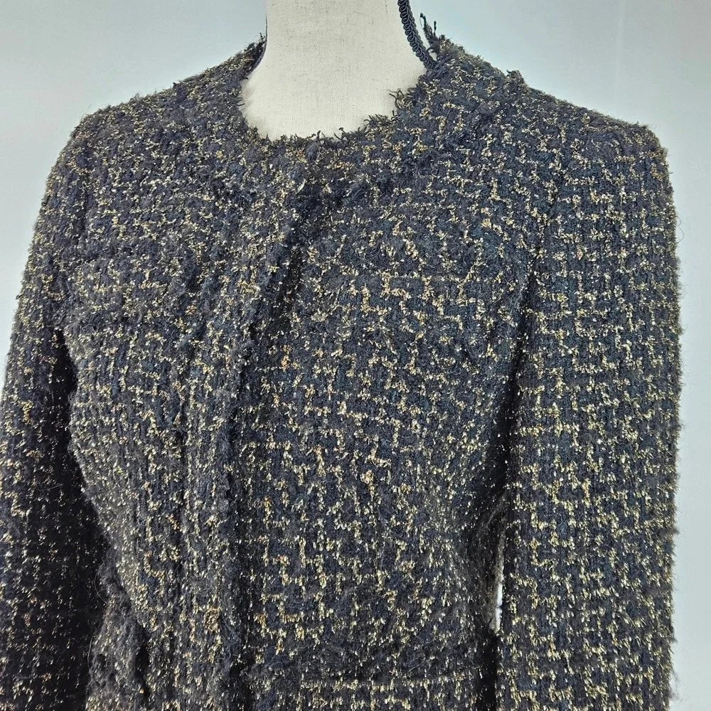 Michael Kors Collection Tweed Blazer 4 Black Gold Metallic Trim Made in Italy